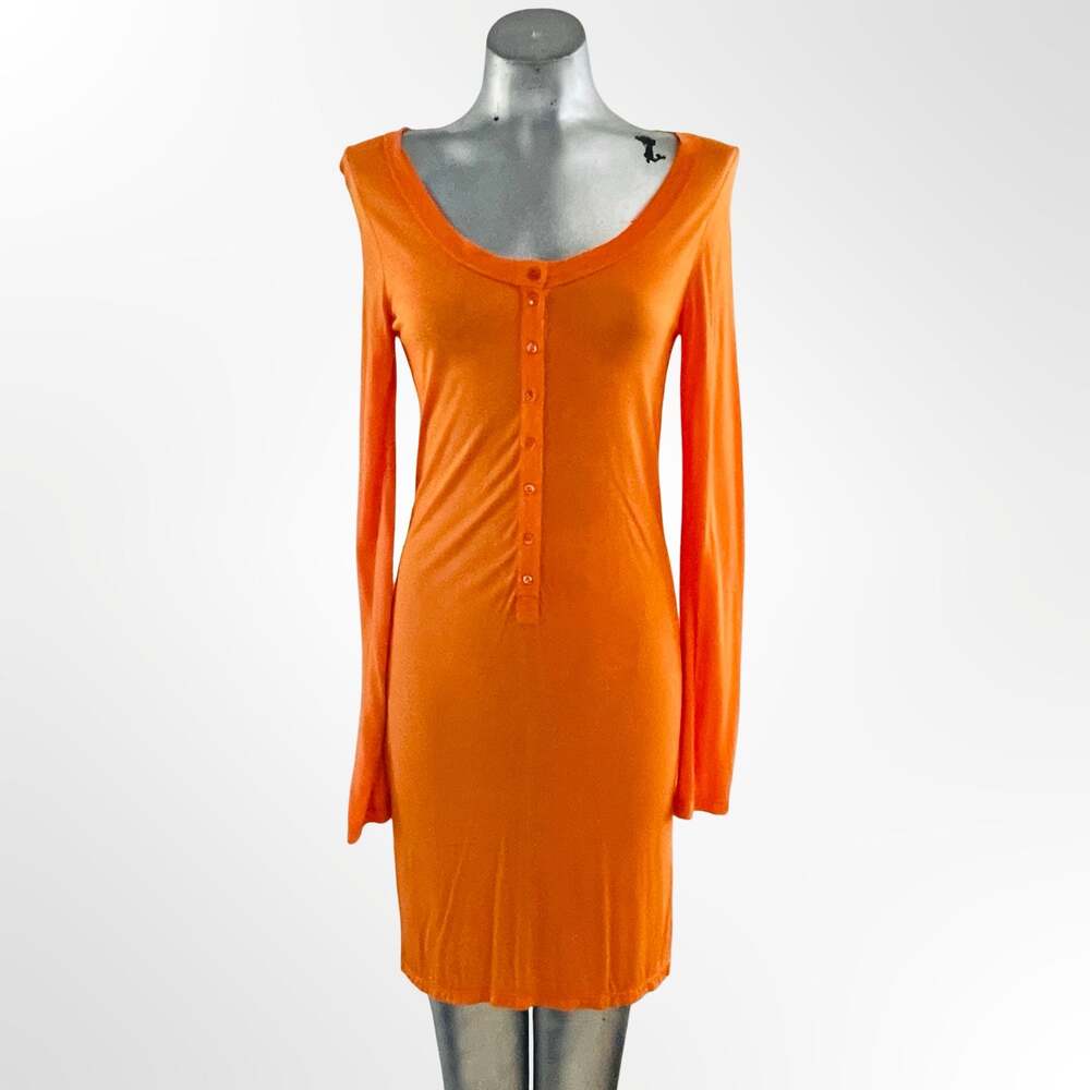 BCBGMAXAZRIA KNY6B574-8J2 Knit Dress Jersey Orange Persimmon Long Sleeve Size S - Picture 1 of 4